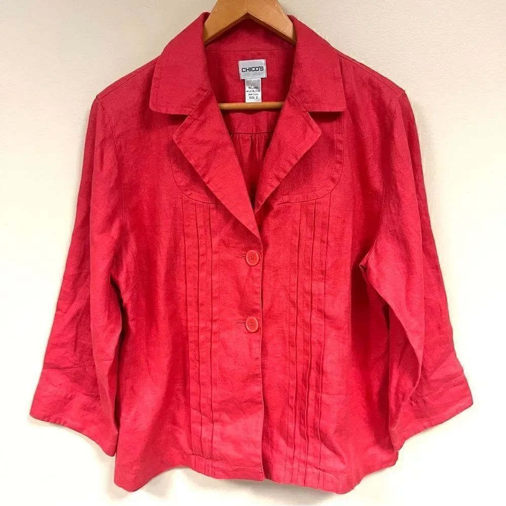 Chicos melon color linen jacket. Size 3 ( L)